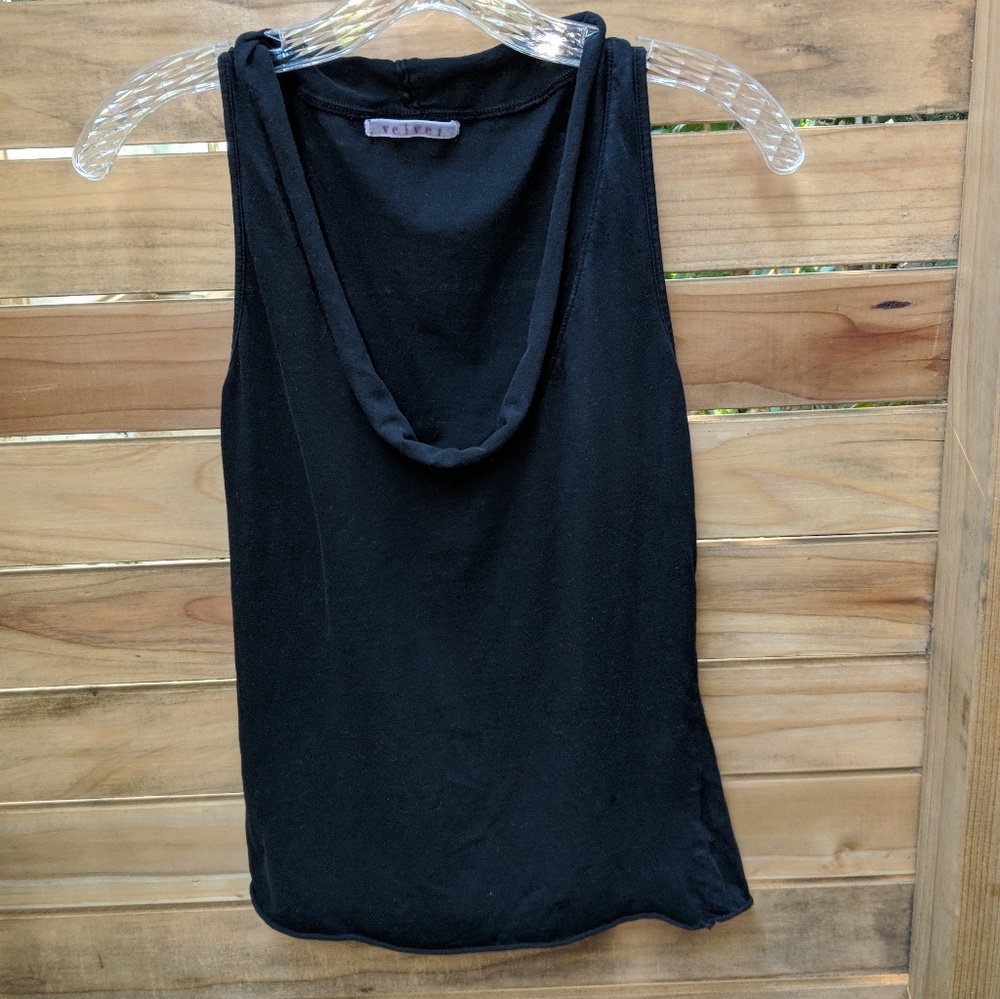Cute S black Velvet top with rolled scoop neck